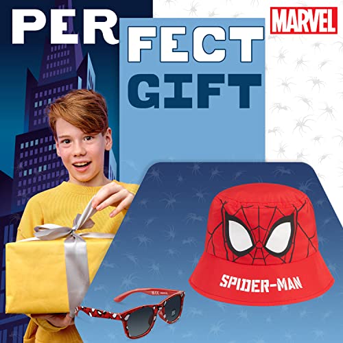 Marvel Bucket Hat and Kids Sunglasses Set for Boys Avengers Lightweight Sun Hat 100% UV Kids Sunglasses Boys Spiderman Holiday Summer Accessories Gifts for Boys (Red Spiderman)