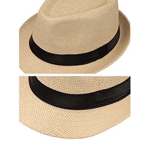 Lyguy Baby Hat, Children Kids Summer Beach Straw Hat Jazz Panama Trilby Fedora Hat Gangster Cap Outdoor Breathable Hats Girls Boys Sunhat D