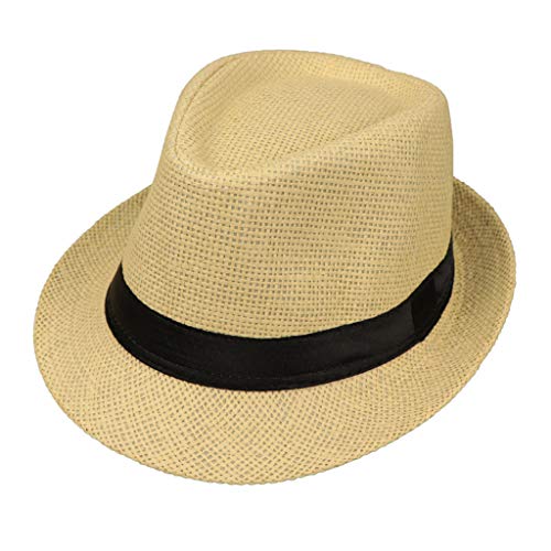 Lyguy Baby Hat, Children Kids Summer Beach Straw Hat Jazz Panama Trilby Fedora Hat Gangster Cap Outdoor Breathable Hats Girls Boys Sunhat D