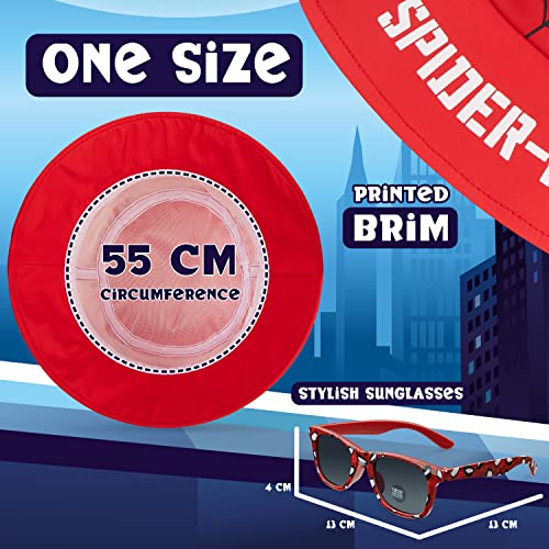 Marvel Bucket Hat and Kids Sunglasses Set for Boys Avengers Lightweight Sun Hat 100% UV Kids Sunglasses Boys Spiderman Holiday Summer Accessories Gifts for Boys (Red Spiderman)