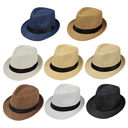 Lyguy Baby Hat, Children Kids Summer Beach Straw Hat Jazz Panama Trilby Fedora Hat Gangster Cap Outdoor Breathable Hats Girls Boys Sunhat D