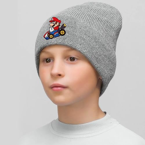 PADIEOE Mario Beanies Hat Knitted Hat for Children Mario Hat Soft Winter Daily Fisherman Beanie Knitted Cap Gifts for Kid Boys Girls (Grey)