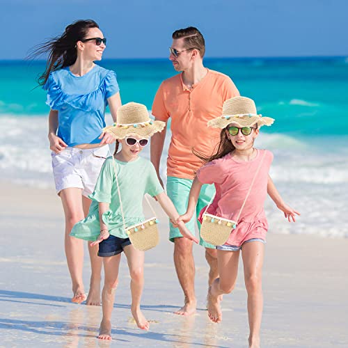 MAMUNU Girls Sun Hat and Mini Cross Body Bag Sets, Summer Beach Straw Hat and Mini Purse Set, Flower Straw Hat for Kids Girls Holiday Outdoor Activities Travel