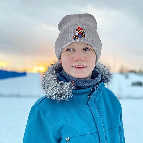 PADIEOE Mario Beanies Hat Knitted Hat for Children Mario Hat Soft Winter Daily Fisherman Beanie Knitted Cap Gifts for Kid Boys Girls (Grey)