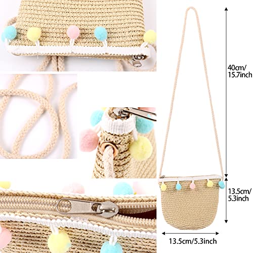 MAMUNU Girls Sun Hat and Mini Cross Body Bag Sets, Summer Beach Straw Hat and Mini Purse Set, Flower Straw Hat for Kids Girls Holiday Outdoor Activities Travel
