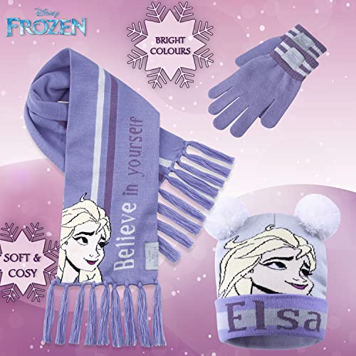 Disney Beanie Hat Scarf and Gloves Set Kids, Frozen Gifts for Girls