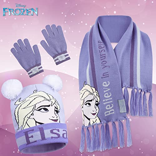 Disney Beanie Hat Scarf and Gloves Set Kids, Frozen Gifts for Girls