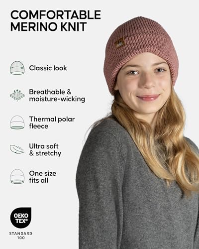 DANISH ENDURANCE Beanie Hat Kids, for Boys&Girls, Polar Fleece Beanie, Merino Wool for Autumn&Winter, Unisex Pink