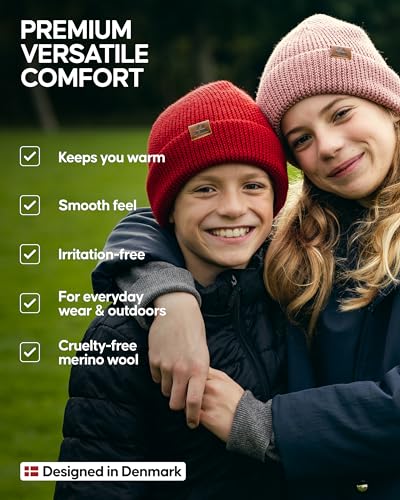 DANISH ENDURANCE Beanie Hat Kids, for Boys&Girls, Polar Fleece Beanie, Merino Wool for Autumn&Winter, Unisex Pink