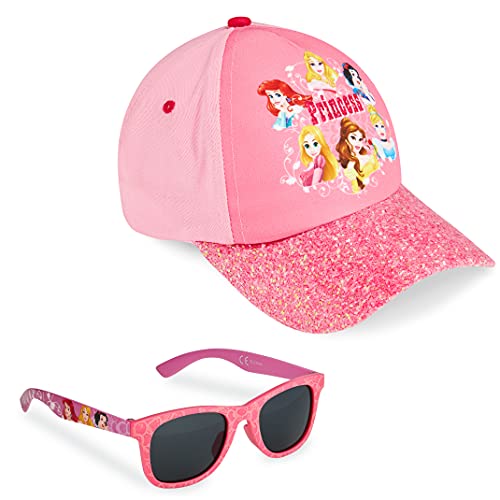 Disney Princess Baseball Cap & Kids Sunglasses, Girls Sun Hat & Sunglasses for Kids Summer Set Pink
