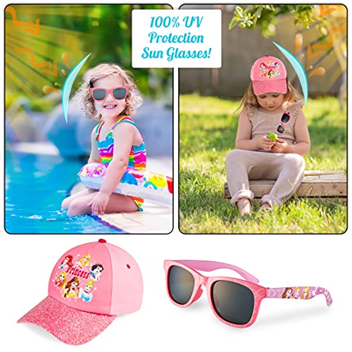 Disney Princess Baseball Cap & Kids Sunglasses, Girls Sun Hat & Sunglasses for Kids Summer Set Pink