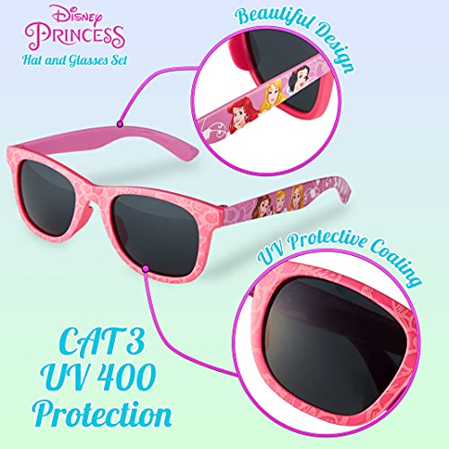 Disney Princess Baseball Cap & Kids Sunglasses, Girls Sun Hat & Sunglasses for Kids Summer Set Pink