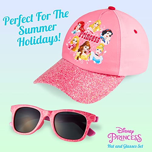 Disney Princess Baseball Cap & Kids Sunglasses, Girls Sun Hat & Sunglasses for Kids Summer Set Pink