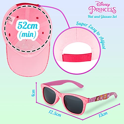 Disney Princess Baseball Cap & Kids Sunglasses, Girls Sun Hat & Sunglasses for Kids Summer Set Pink