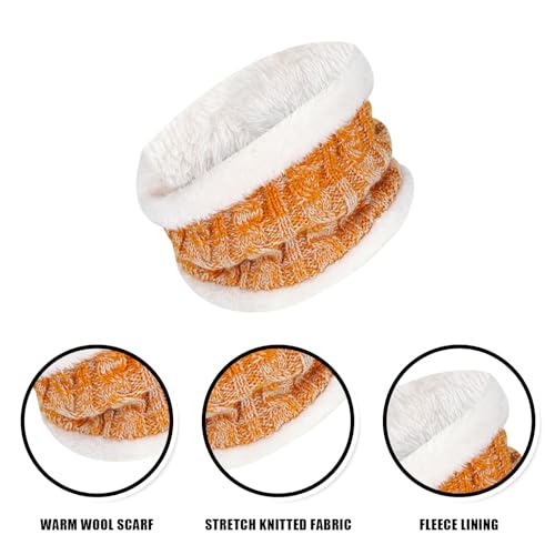 Winter Hats Gloves and Scarf Sets for Kids, Thermal Knit Crochet Thick Fluffy Toddler Cap Pom Bobble Hat Neck Warmer Girls Hat Scarf and Gloves Set for Children Outdoor Sports (Yellow)