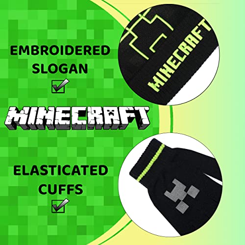 Minecraft - Children's Hat & Gloves Set - Black Woolly Hat & Gloves - Creeper Design - One Size Fits 6-12 Years - Official Merchandise