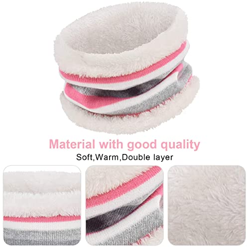 heekpek 3 Pieces Hat And Scarf Sets for kids Winter Pom Pom Hat Scarf Gloves Set for Girls Boys Warm Knitted Beanie Hats Snood Scarf and Gloves for Children, Pink, One size