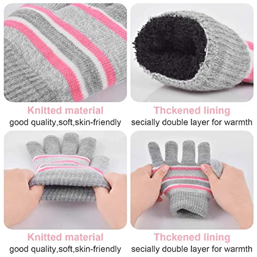 heekpek 3 Pieces Hat And Scarf Sets for kids Winter Pom Pom Hat Scarf Gloves Set for Girls Boys Warm Knitted Beanie Hats Snood Scarf and Gloves for Children, Pink, One size