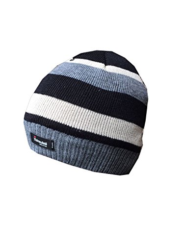RockJock Boys Striped Thinsulate Thermal Beanie Fleece Lined Winter Hats Warm Fashion (Stone)