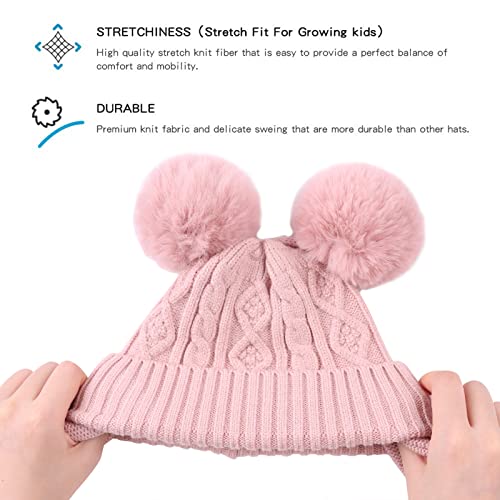 XIAOHAWANG Warm Kids Beanie Winter Knitted Baby Hat for Boys Girls Infant Toddler Toque with Pompom (M, Skin Pink Pompom)
