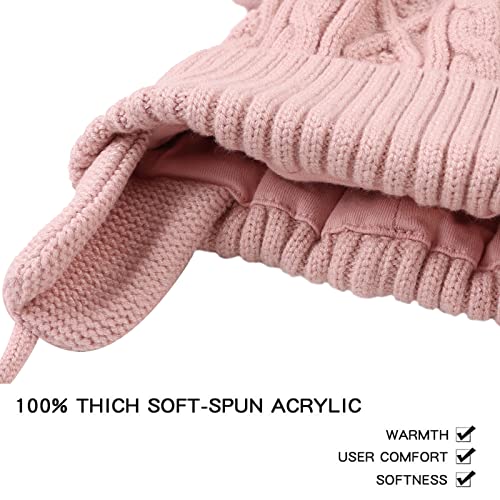 XIAOHAWANG Warm Kids Beanie Winter Knitted Baby Hat for Boys Girls Infant Toddler Toque with Pompom (M, Skin Pink Pompom)