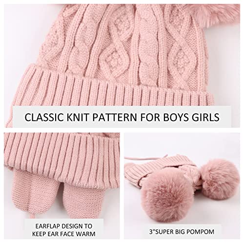 XIAOHAWANG Warm Kids Beanie Winter Knitted Baby Hat for Boys Girls Infant Toddler Toque with Pompom (M, Skin Pink Pompom)