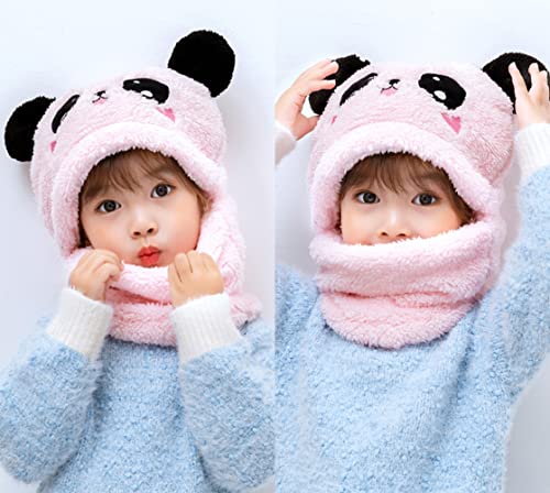JFAN Children's Winter Hat and Scarf 2 in 1, Lovely Animal with Ears Double Plush Warm Caps Soft Beanies Hat for Kids One Size Pink