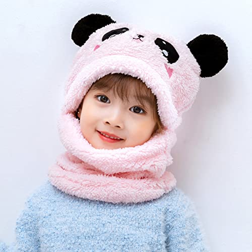 JFAN Children's Winter Hat and Scarf 2 in 1, Lovely Animal with Ears Double Plush Warm Caps Soft Beanies Hat for Kids One Size Pink