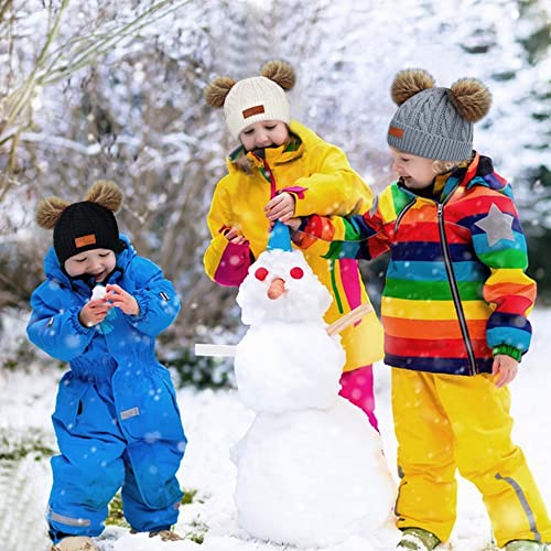 beifon Kids Winter Warm Beanie Hat Scarf Gloves Set Thermal Knit Crochet Thick Fluffy Toddler Scarf Double Pom Pom Bobble Hat with Faux Fur for Girls Boys Children Toddler Aged 3-8