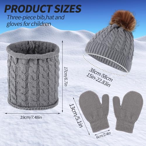 3 Pieces Kids Winter Hat Gloves Scarf Set, Warm Knitted Beanie Hat Scarf Set Kids Thick Hat Scarf and Snow Gloves Set Soft Winter Accessories Sets for Boys Girls Cold Weather 0-3 Years(Grey)