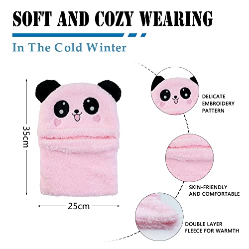 JFAN Children's Winter Hat and Scarf 2 in 1, Lovely Animal with Ears Double Plush Warm Caps Soft Beanies Hat for Kids One Size Pink