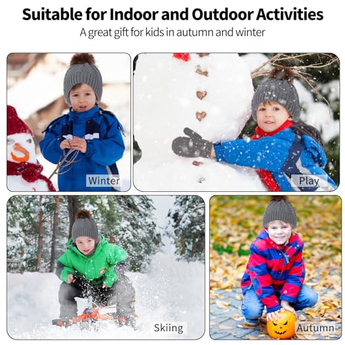 3 Pieces Kids Winter Hat Gloves Scarf Set, Warm Knitted Beanie Hat Scarf Set Kids Thick Hat Scarf and Snow Gloves Set Soft Winter Accessories Sets for Boys Girls Cold Weather 0-3 Years(Grey)