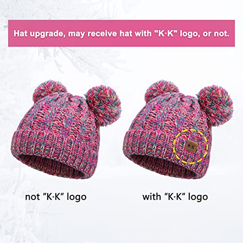 Baby Girls Bobble Hat - Toddler Winter Beanie Hats Kids Warm Knitted Beanies Double Pom Pom Hats Bonnet Cap for Children Boys Girls 1-6Y