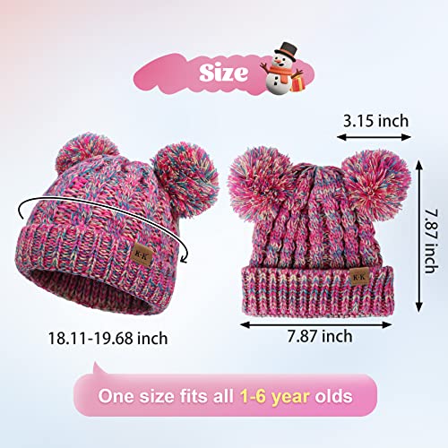 Baby Girls Bobble Hat - Toddler Winter Beanie Hats Kids Warm Knitted Beanies Double Pom Pom Hats Bonnet Cap for Children Boys Girls 1-6Y