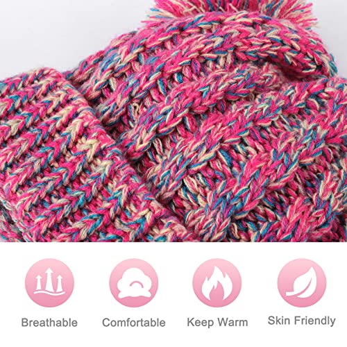 Baby Girls Bobble Hat - Toddler Winter Beanie Hats Kids Warm Knitted Beanies Double Pom Pom Hats Bonnet Cap for Children Boys Girls 1-6Y