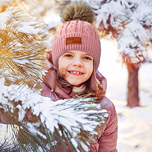 beifon Kids Winter Warm Beanie Hat Scarf Gloves Set Thermal Knit Crochet Thick Fluffy Toddler Cap Pom Pom Bobble Hat with Faux Fur for Girls Boys Children Aged 3-8