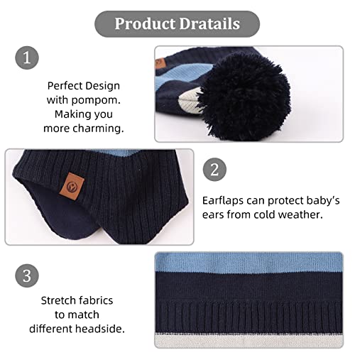 XIAOHAWANG Striped Winter Baby Beanie Knitted Hat Boys Girls Toddler Kids Warm Children Classic Beanie Hats (Sky Blue(Hat+Scarf), M)