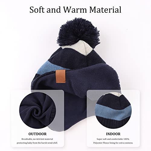 XIAOHAWANG Striped Winter Baby Beanie Knitted Hat Boys Girls Toddler Kids Warm Children Classic Beanie Hats (Sky Blue(Hat+Scarf), M)