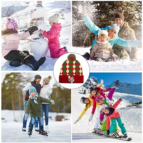 PADIEOE Mario Beanies Hat Embroidery Knitted Hat with Pom Pom for Children Mario Hat Soft Winter Daily Fisherman Beanie Knitted Cap Gifts for 4-8 Kid Boys Girls (Red Plaid)