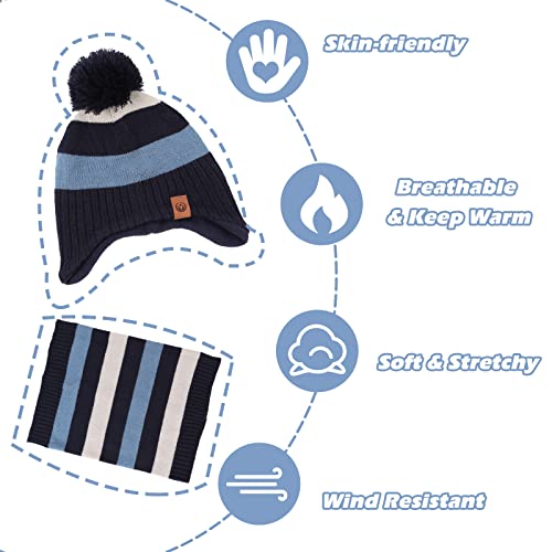 XIAOHAWANG Striped Winter Baby Beanie Knitted Hat Boys Girls Toddler Kids Warm Children Classic Beanie Hats (Sky Blue(Hat+Scarf), M)