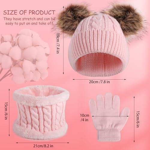 Kids Winter Hat Scarf Gloves Set,Warm Soft Thick Warm Fleece Lining Hat Beanie Sets for Girls Boys Children Aged 3-8