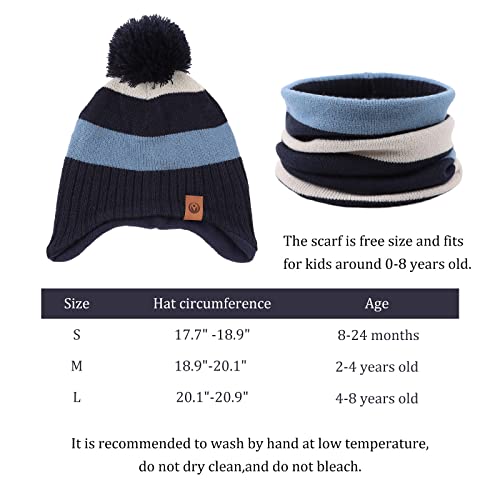 XIAOHAWANG Striped Winter Baby Beanie Knitted Hat Boys Girls Toddler Kids Warm Children Classic Beanie Hats (Sky Blue(Hat+Scarf), M)