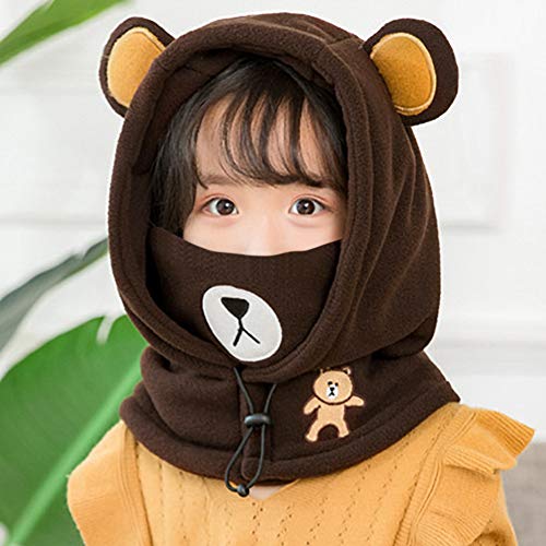 Qchomee Kids 3 IN 1 Hat Warm Mask Scarf Set Boys Girls Fleece Balaclava Ski Hat Neckwarmer Mask Adjustable Windproof Hood Winter Thermal Neck Snood for Children Age 5-10