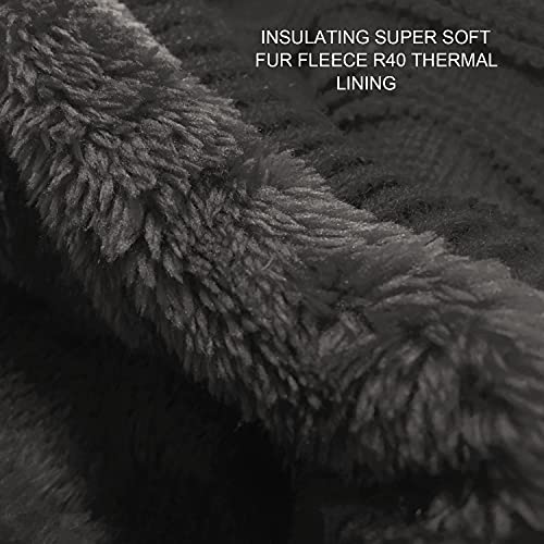 RockJock R80 Kids Girls Boys Ribbed Striped Thermal Insulating Bobble Hat with Cosy Fleece Lining Black/Grey