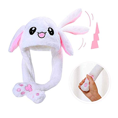 Tderloi Hat Girls Animals Ear Moving Jumping Hats Children Women Warm Plush Rabbit Winter Kids Bunny Fuzzy Pinch Airbag Caps (Color : Stitch blue, Size : 30x50cm)