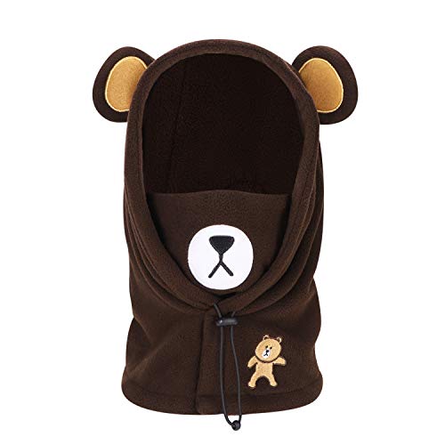 Qchomee Kids 3 IN 1 Hat Warm Mask Scarf Set Boys Girls Fleece Balaclava Ski Hat Neckwarmer Mask Adjustable Windproof Hood Winter Thermal Neck Snood for Children Age 5-10