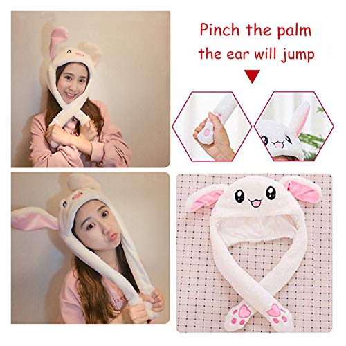 Tderloi Hat Girls Animals Ear Moving Jumping Hats Children Women Warm Plush Rabbit Winter Kids Bunny Fuzzy Pinch Airbag Caps (Color : Stitch blue, Size : 30x50cm)