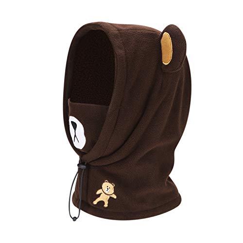 Qchomee Kids 3 IN 1 Hat Warm Mask Scarf Set Boys Girls Fleece Balaclava Ski Hat Neckwarmer Mask Adjustable Windproof Hood Winter Thermal Neck Snood for Children Age 5-10
