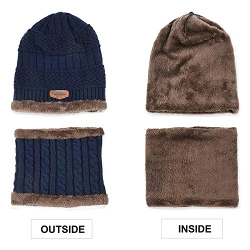 HIDARLING Children's Warm Knitted Hat and Tubular Scarf with Wool Lining, 2 Pieces, Armada, M