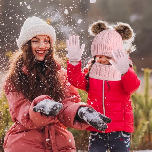 Kids Winter Hat Scarf Gloves Set,Warm Soft Thick Warm Fleece Lining Hat Beanie Sets for Girls Boys Children Aged 3-8